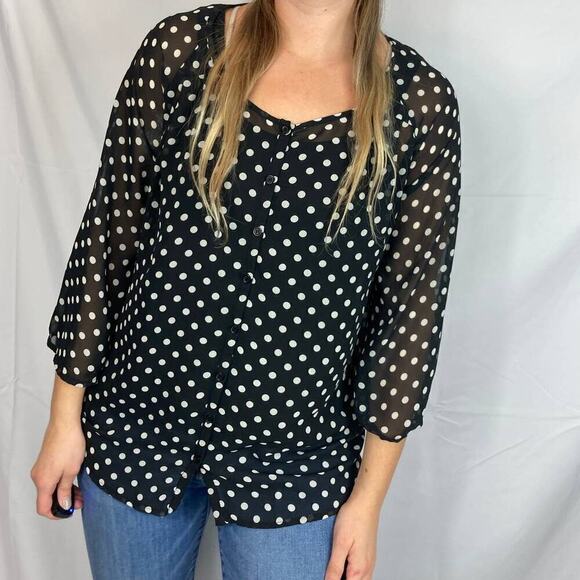 Pleione Button Down Polka Dot Shirt - Picture 5 of 7